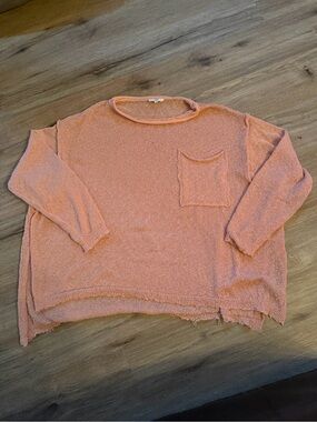 easel Peach Scoop Neck Lightweight Knit Sweater with Pocket